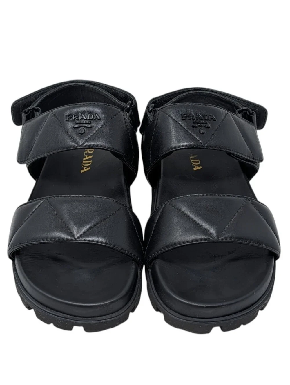Prada Black Matelasse Quilted Leather Lug Sole Sport Sandals Size EU 38
